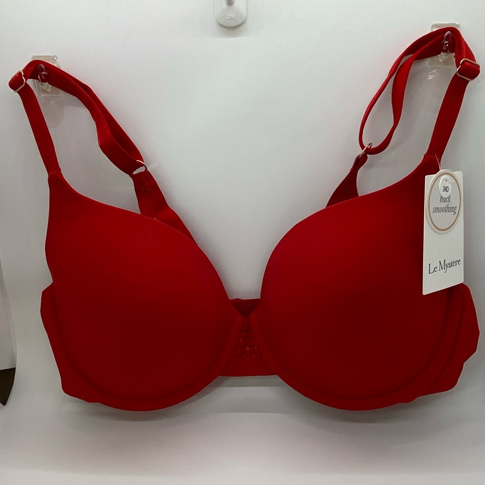 Le Mystere Second Skin Back Smoothing Red Underwire T-Shirt Bra 34D NWT